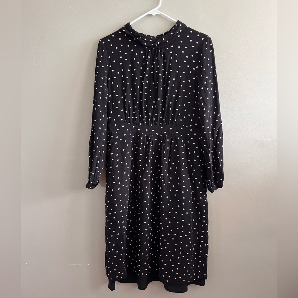 Boden Black Midi Dress - Long Sleeve Turtle Neck Polka Dot Size 8L - Picture 2 of 5